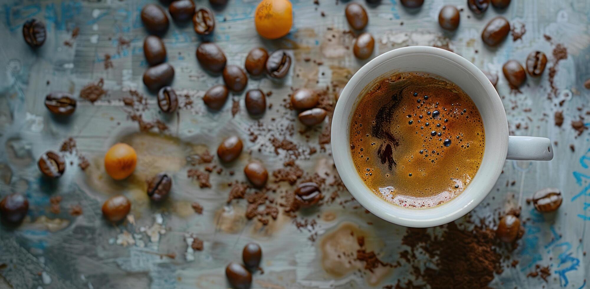 ai généré une tasse de café entouré par des haricots photo