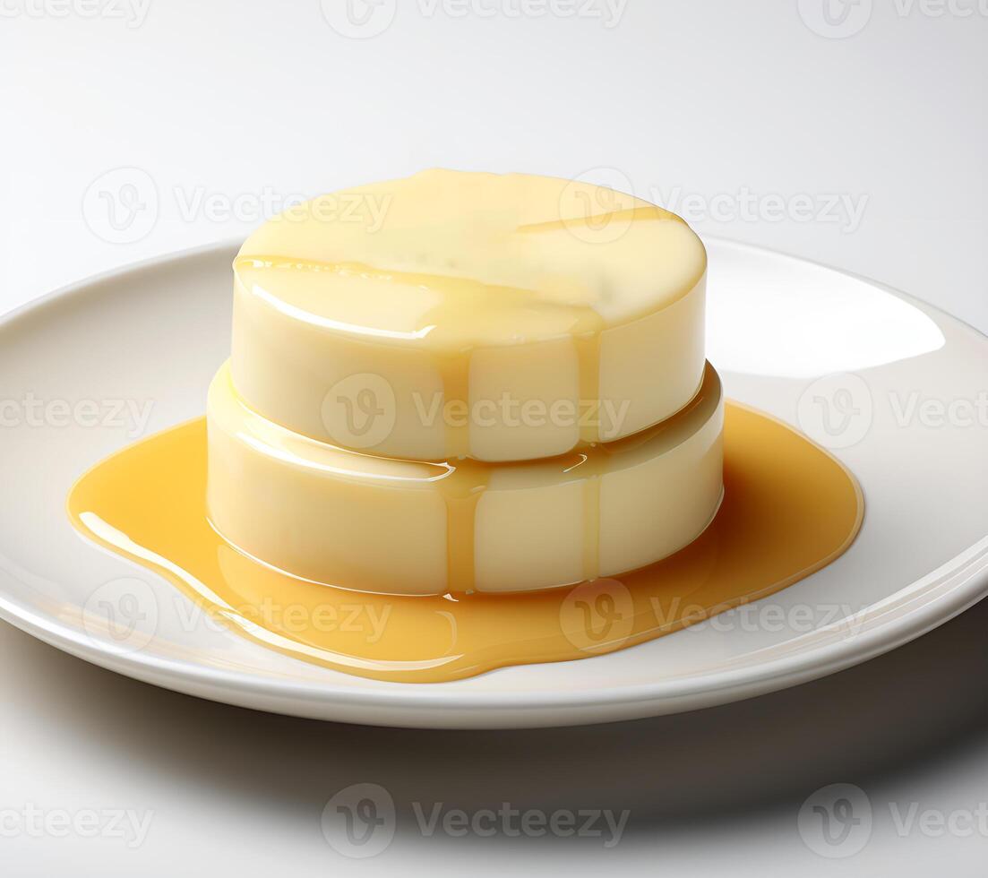 ai généré vue de délicieux sucré crème nourriture sur une assiette sur une blanc Contexte photo