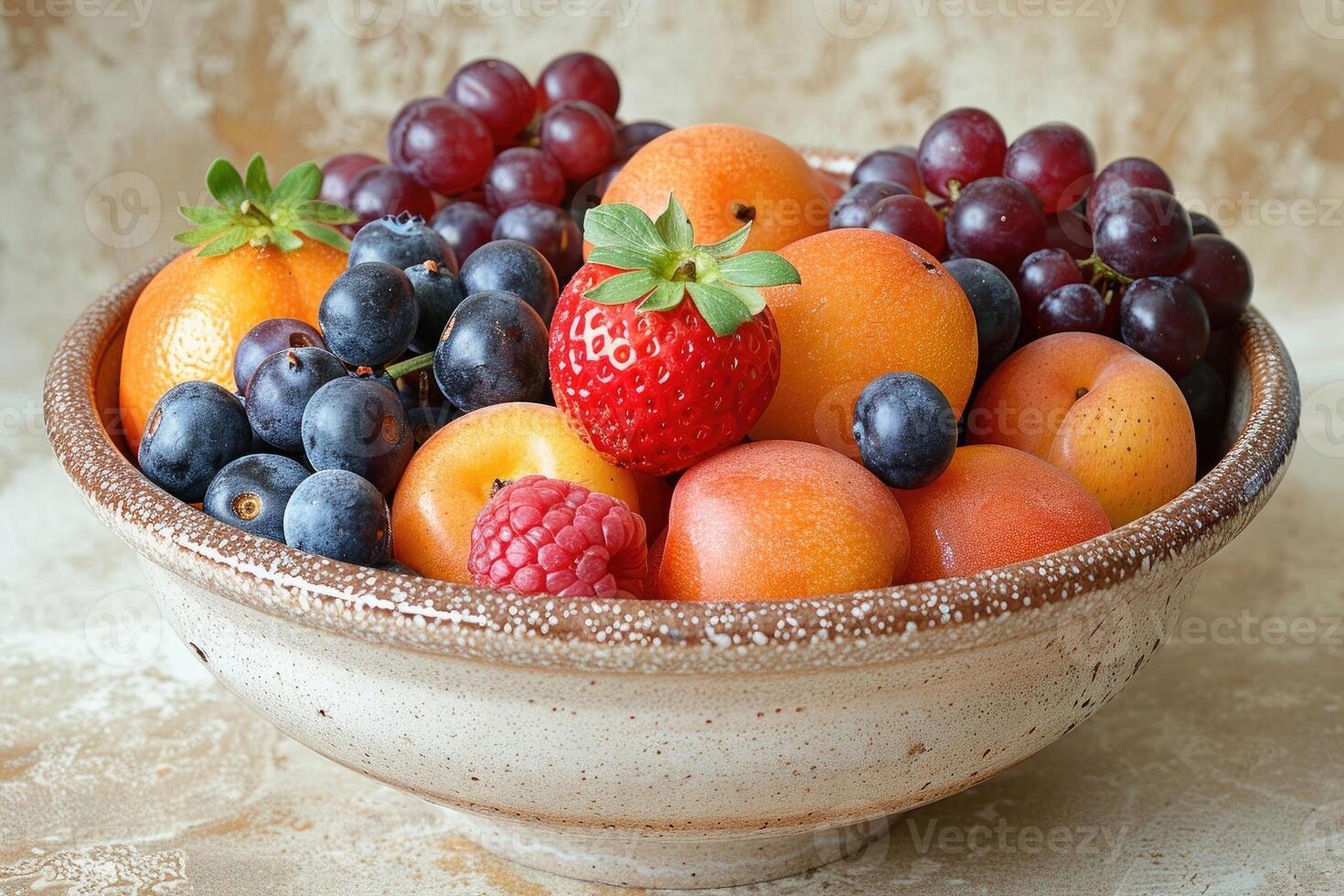 ai généré petit déjeuner avec une Frais des fruits bol La publicité nourriture la photographie photo