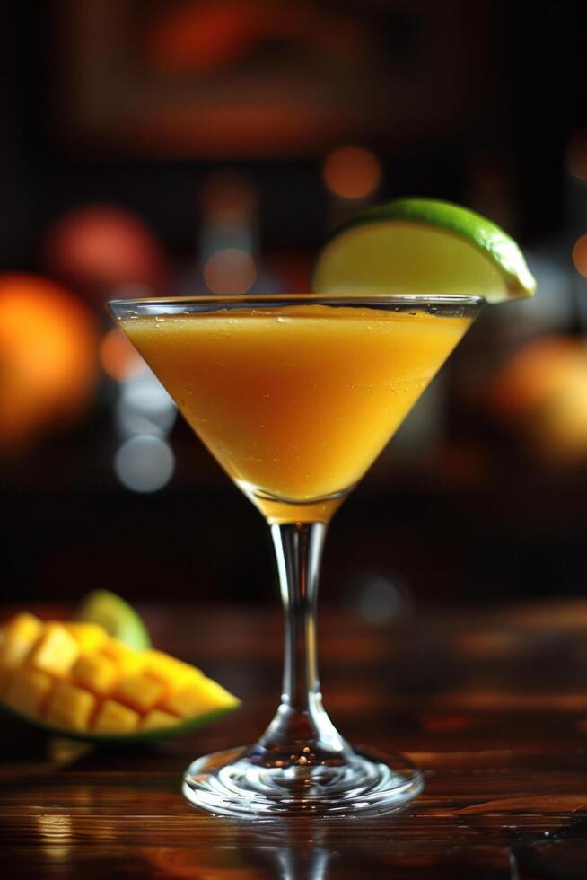 ai généré une mangue daïquiri, avec Frais mangue purée, rhum, et citron vert jus, servi dans une glacé verre photo