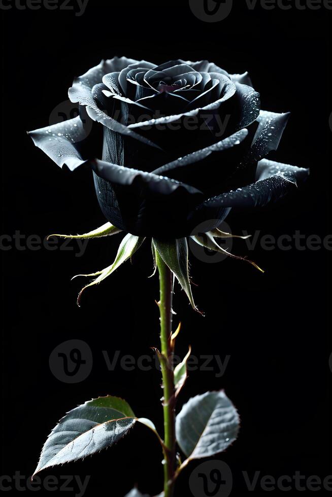 ai généré noir Rose sur noir Contexte proche en haut photo