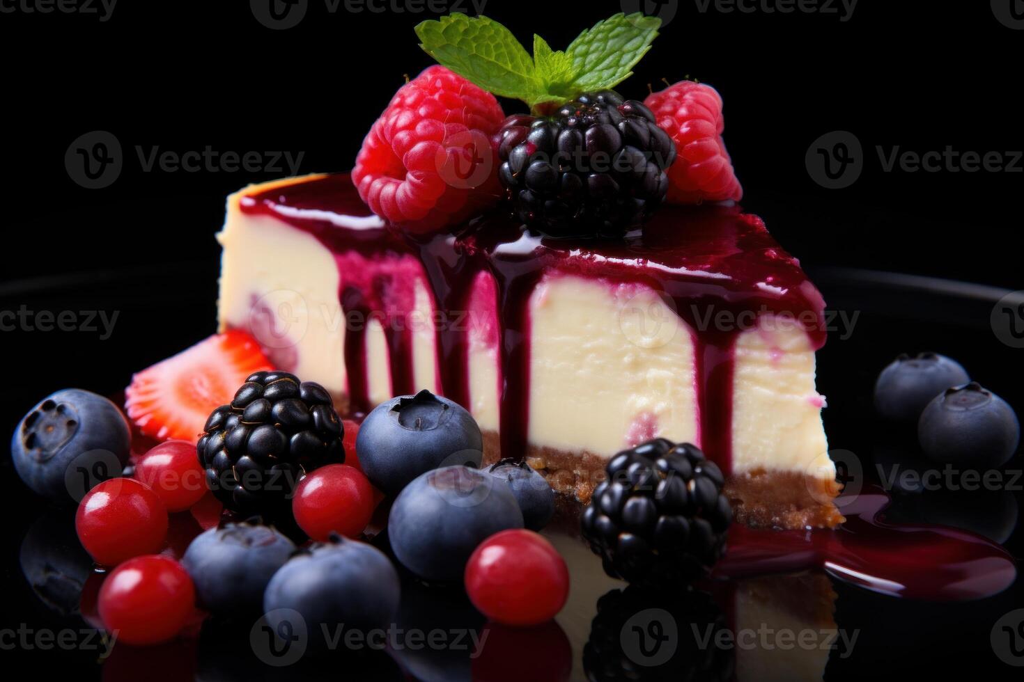 ai généré acidulé pièce cheesecake baie. produire ai photo