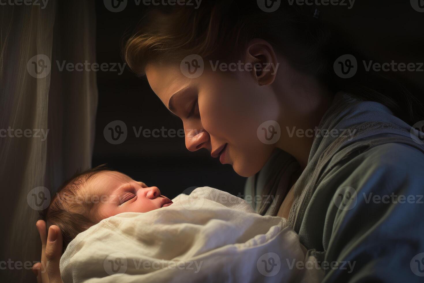 ai généré joyeux mère nouveau née bébé naissance. produire ai photo