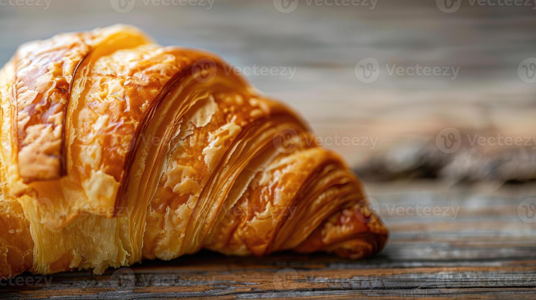 ai généré de beurre desquamation proche en haut de français croissant photo