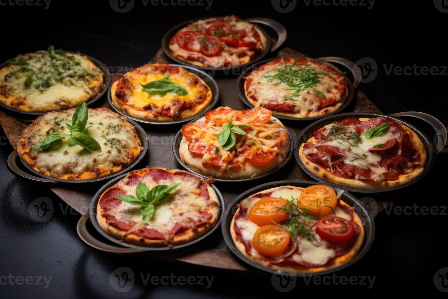 ai généré pratique la poêle mini pizzas. produire ai photo