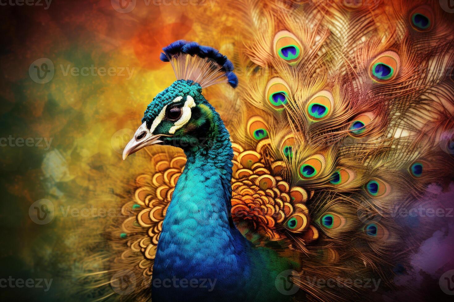 ai généré vibrant paon oiseau art beauté. produire ai photo