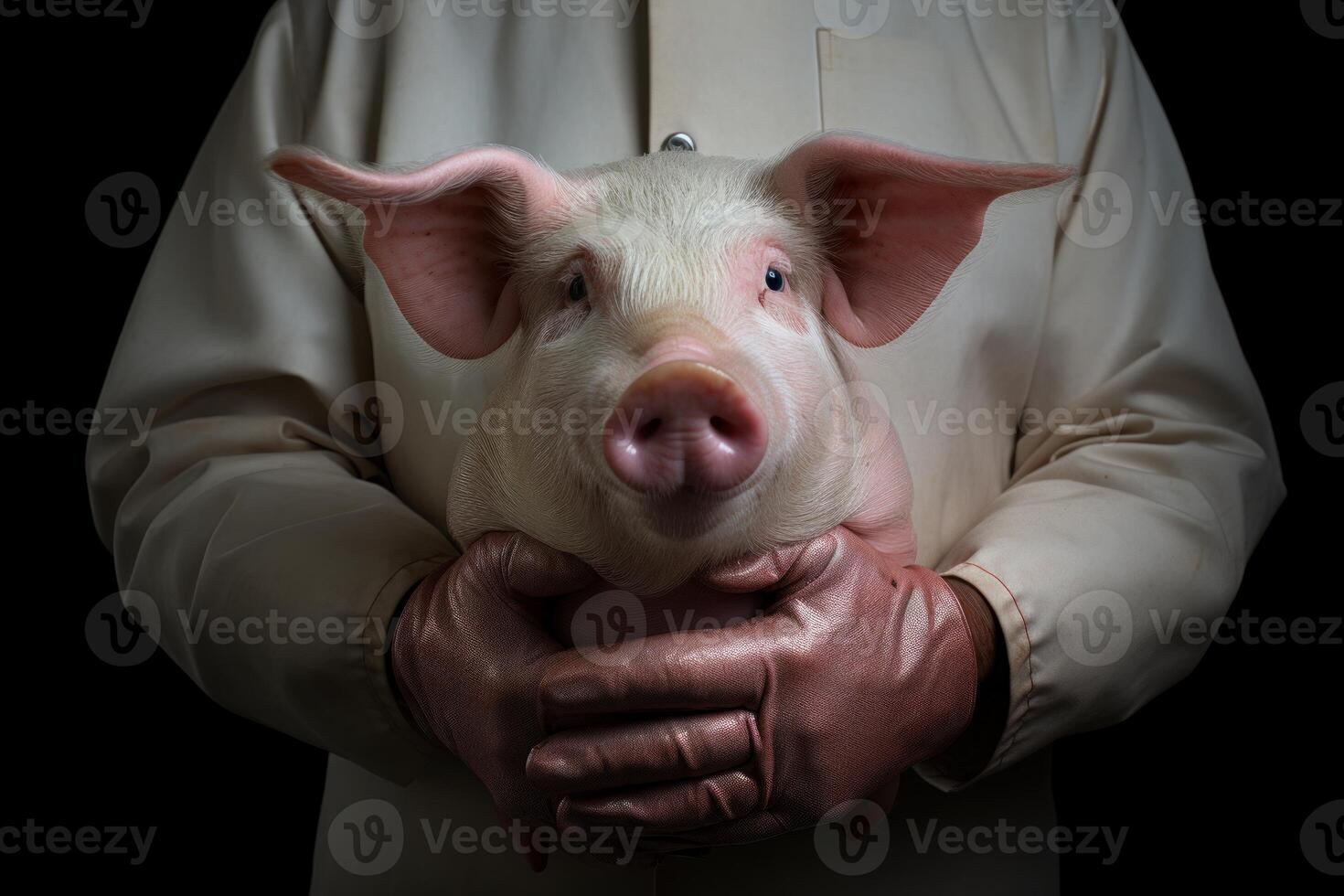 ai généré adorable porc nouveau née mains mignon. produire ai photo