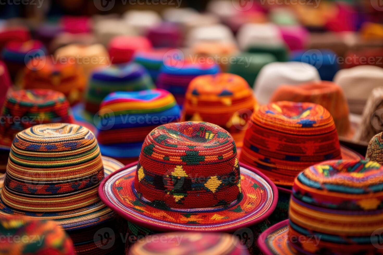 ai généré vibrant Pérou traditionnel coloré Chapeaux. produire ai photo