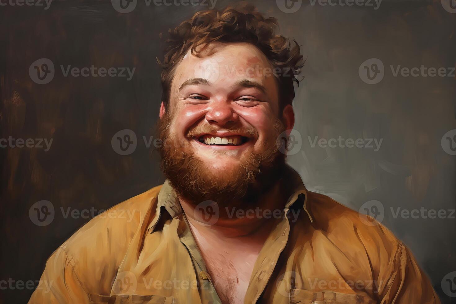 ai généré sociable portrait de de bonne humeur gros homme séance dans pub. produire ai photo