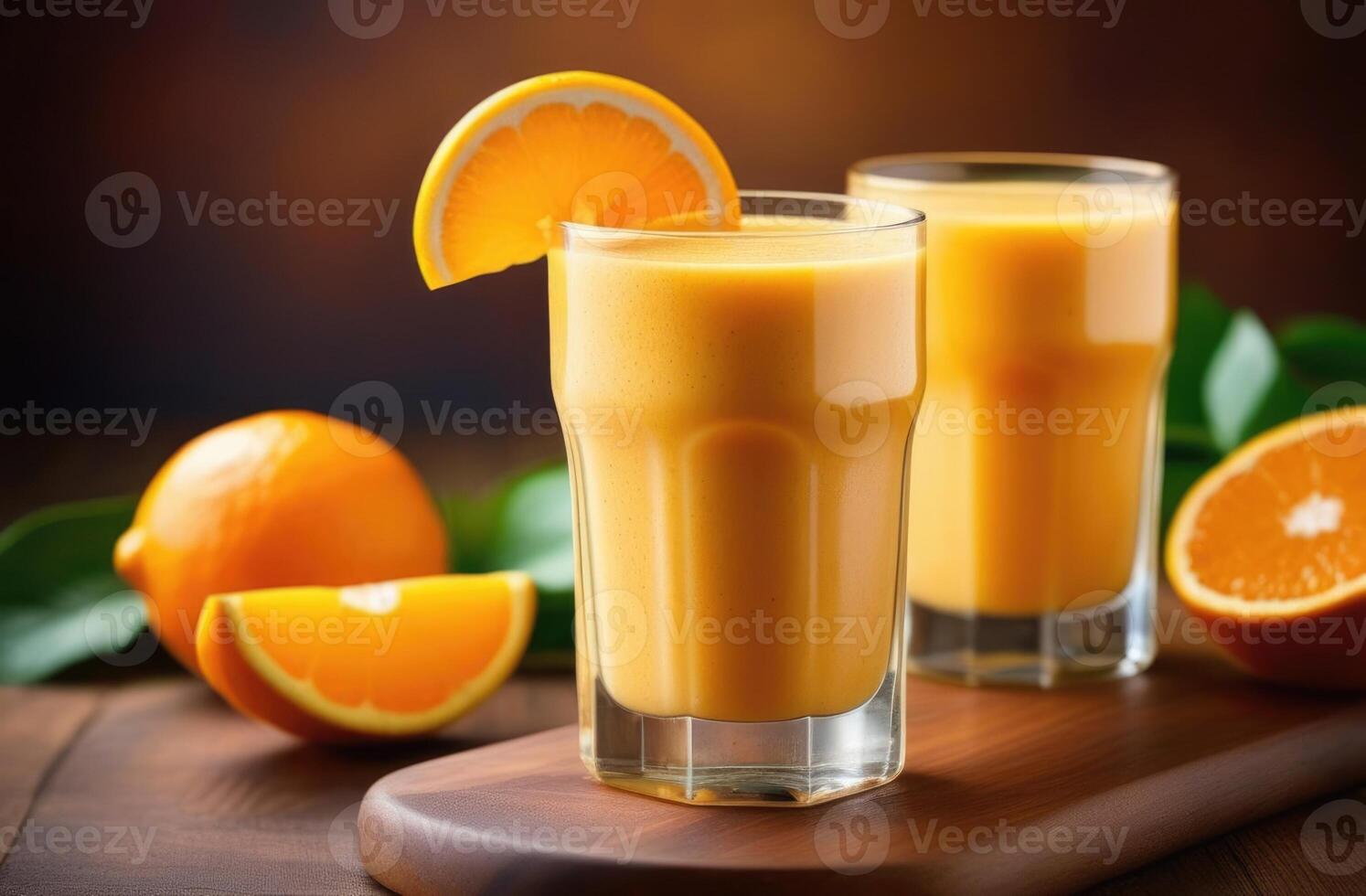 ai généré en bonne santé Orange smoothie, détoxifiant fruit smoothie, régime smoothie pour poids perte, en bonne santé en mangeant et nutrition, biologique des produits photo