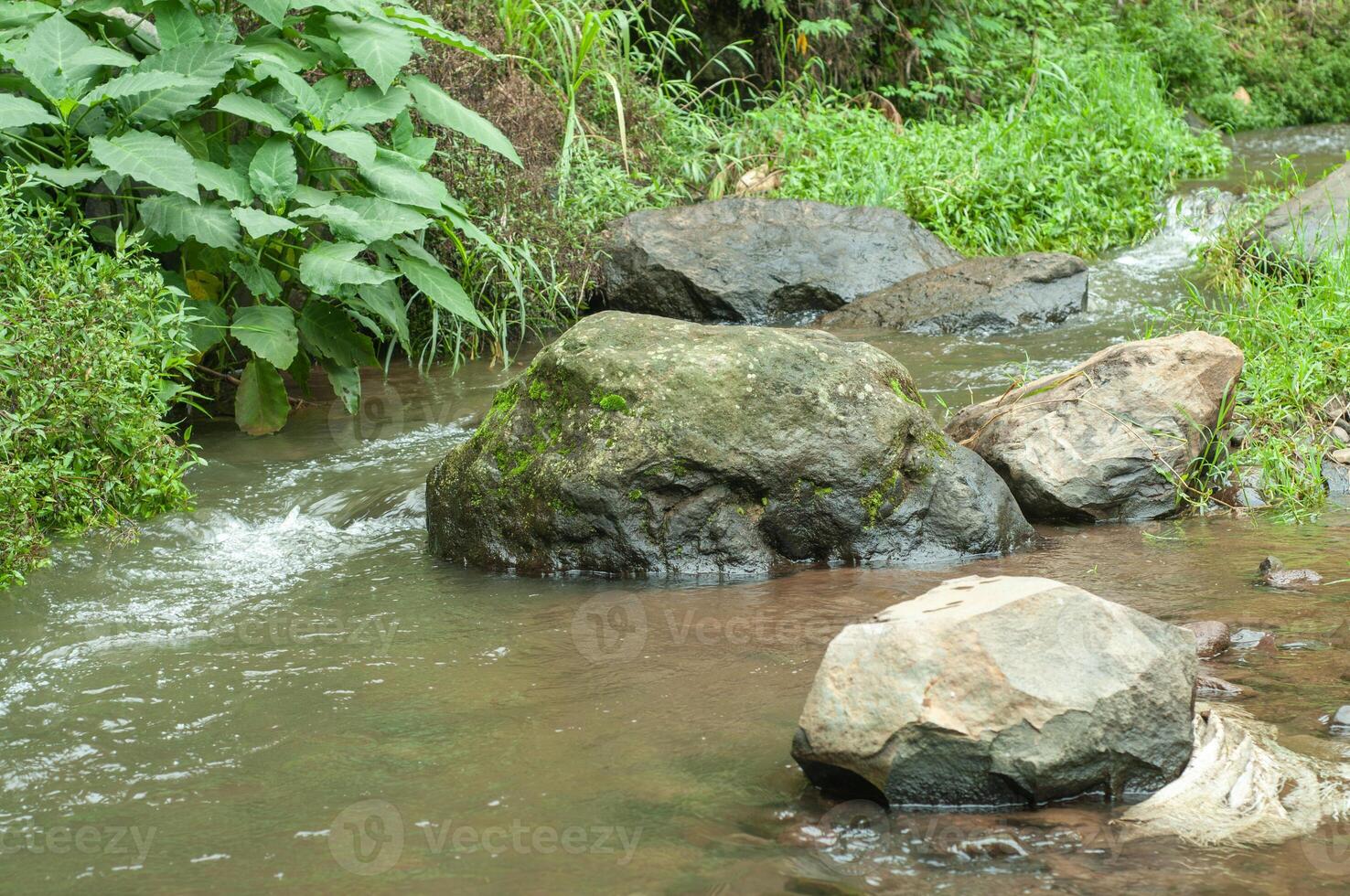 une rivière Roche dans le milieu de une rivière photo