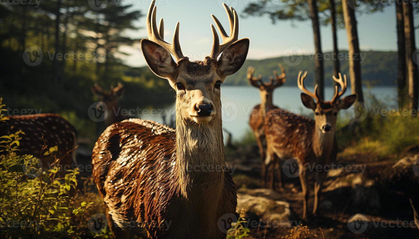 ai généré magnifique cerf permanent dans une paisible forêt, entouré par la nature généré par ai photo