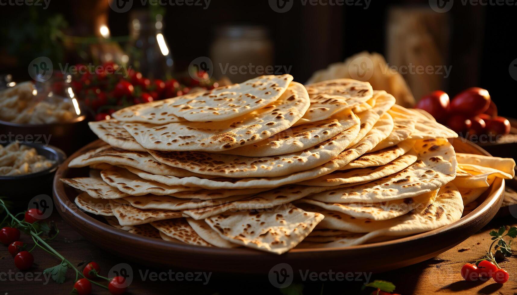 ai généré fraîcheur et abondance sur une rustique tableau, fait maison gourmet Crêpes généré par ai photo