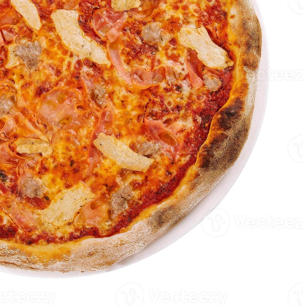 Pizza Viande isolé sur blanc Contexte photo