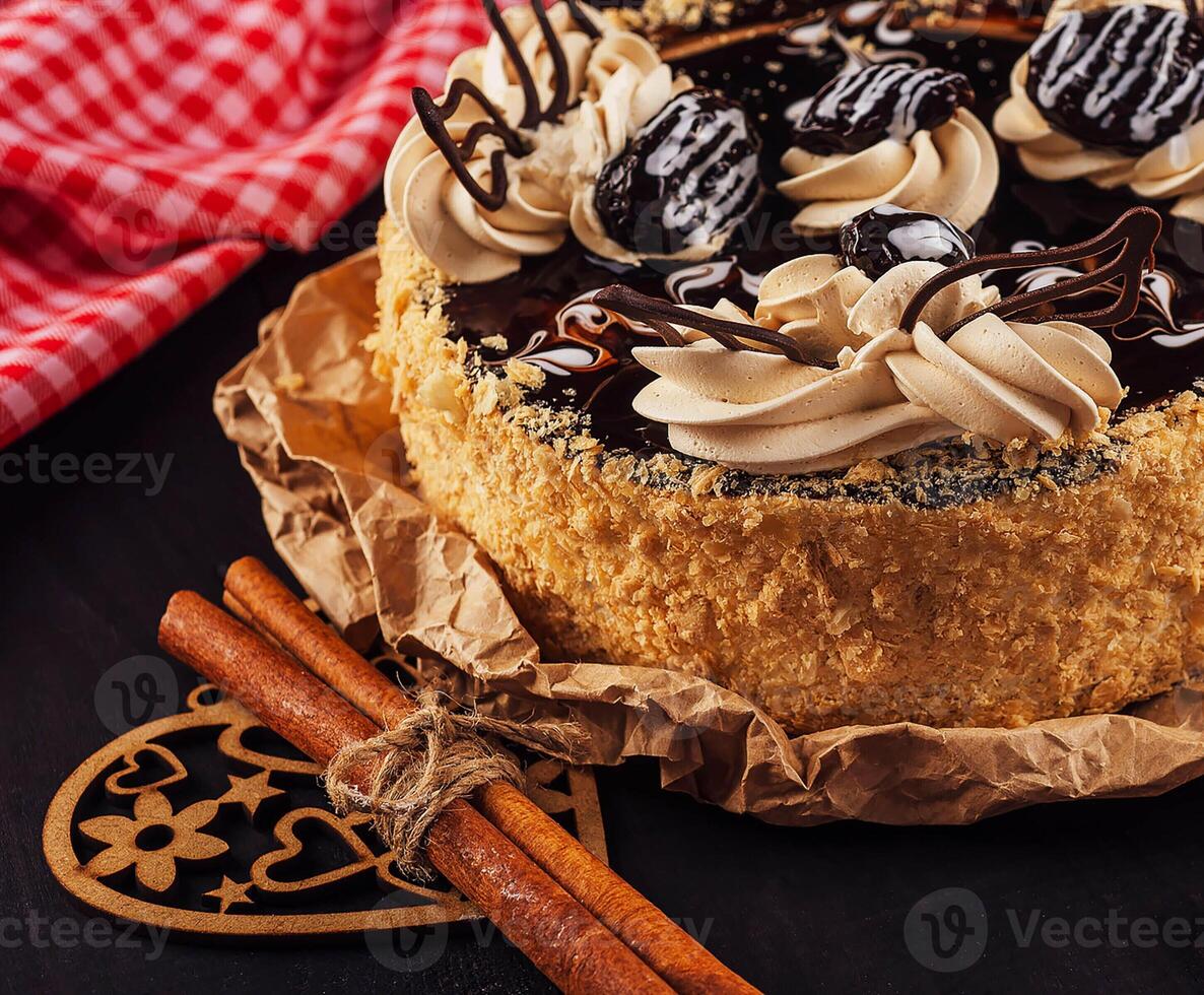 Chocolat gâteau Napoléon proche en haut photo