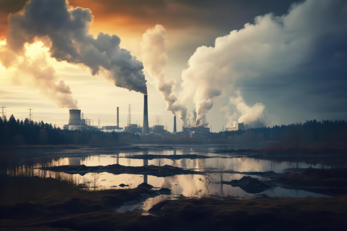 ai généré industriel paysage, air la pollution tuyaux. génératif ai photo