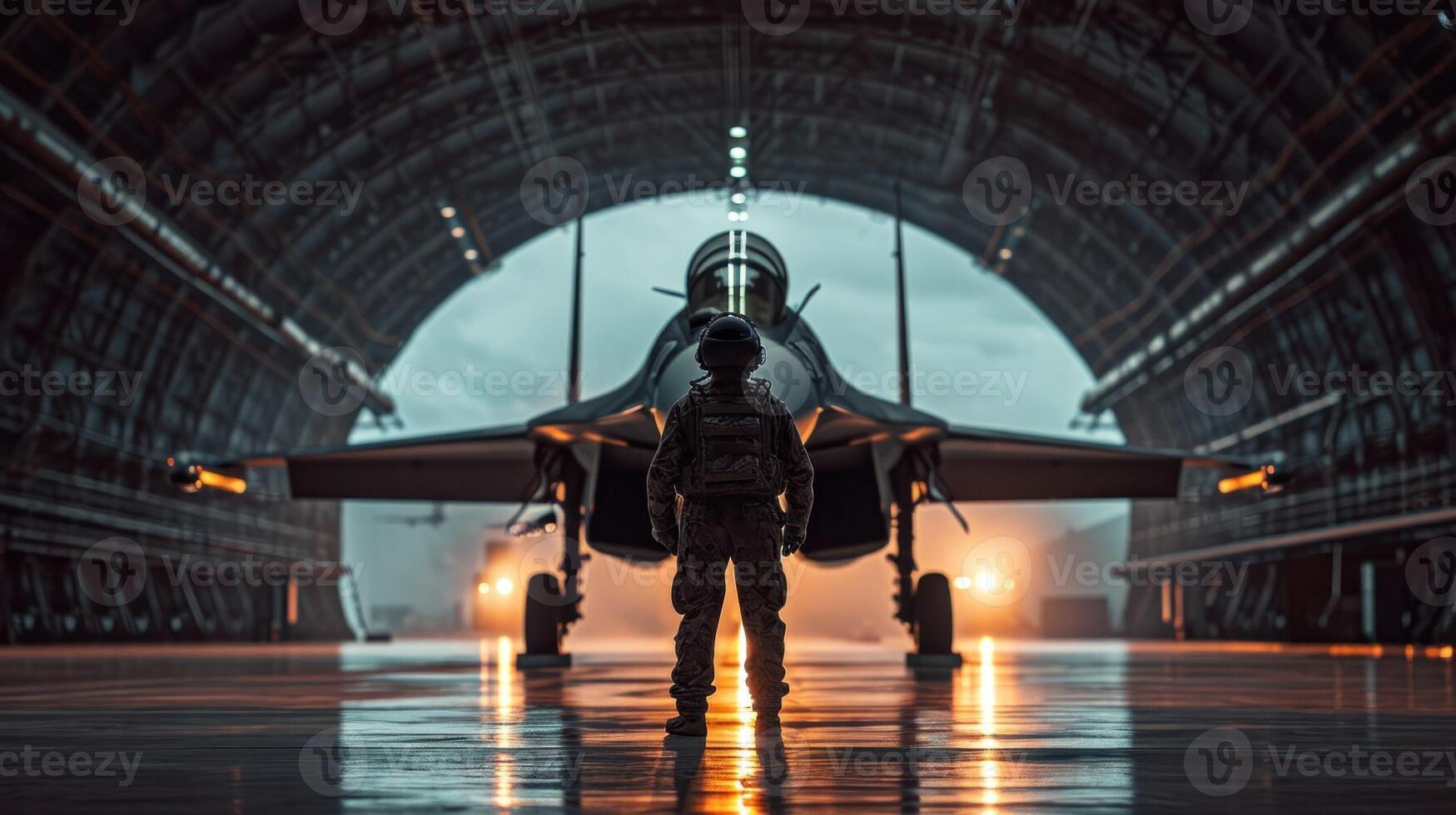 ai généré air force. spécial soldat et un avion. combattant jet est sur le piste. concept de une militaire opération et équipement. ai généré photo