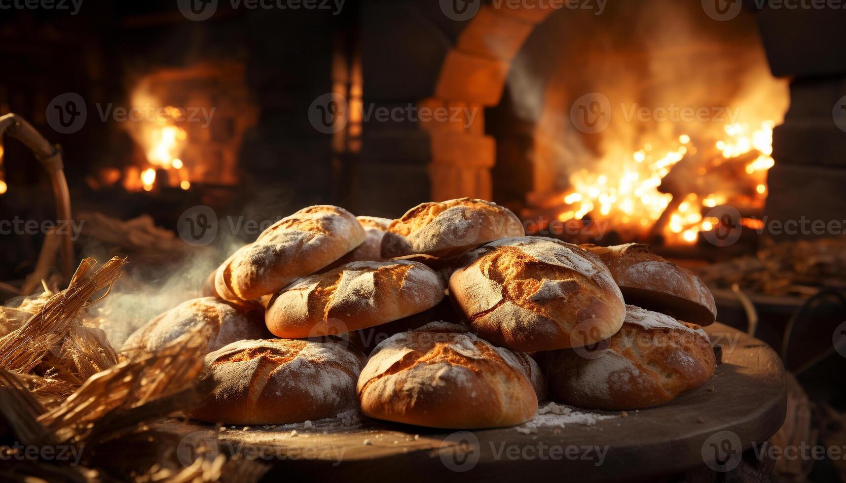 ai généré fraîchement cuit pain, une symbole de fait maison chaleur et nourriture généré par ai photo