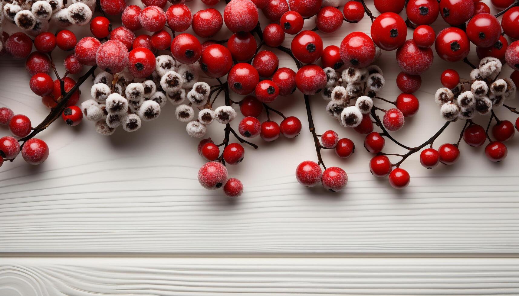 ai généré Frais baie fruit sur une en bois bifurquer, hiver saison fête généré par ai photo