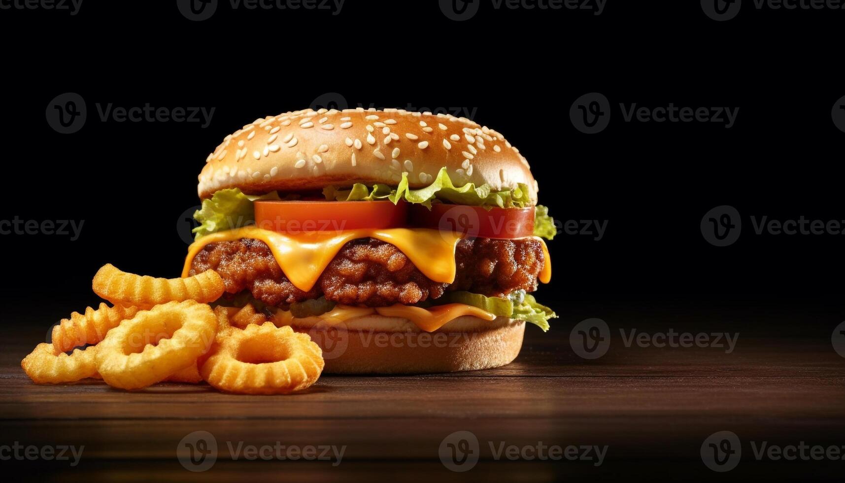 ai généré gourmet grillé Burger sur en bois tableau, mauvais pour la santé mais délicieux généré par ai photo
