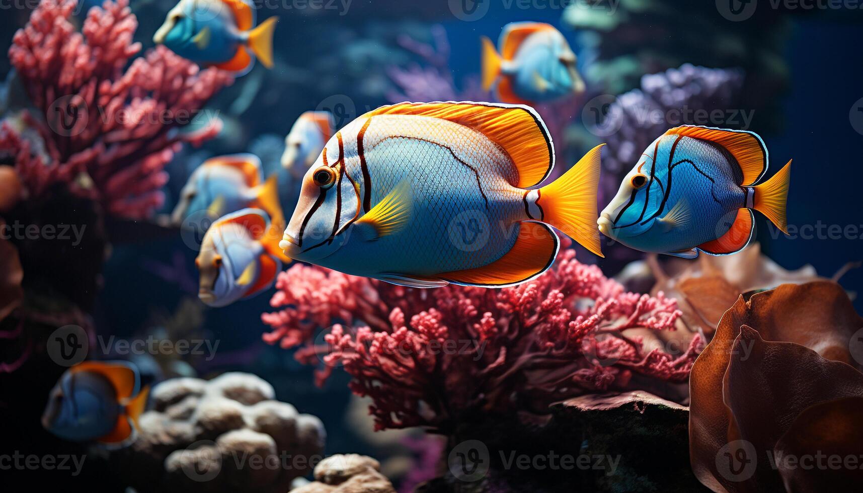 ai généré pitre poisson nager dans coloré récif, sous-marin la nature beauté généré par ai photo