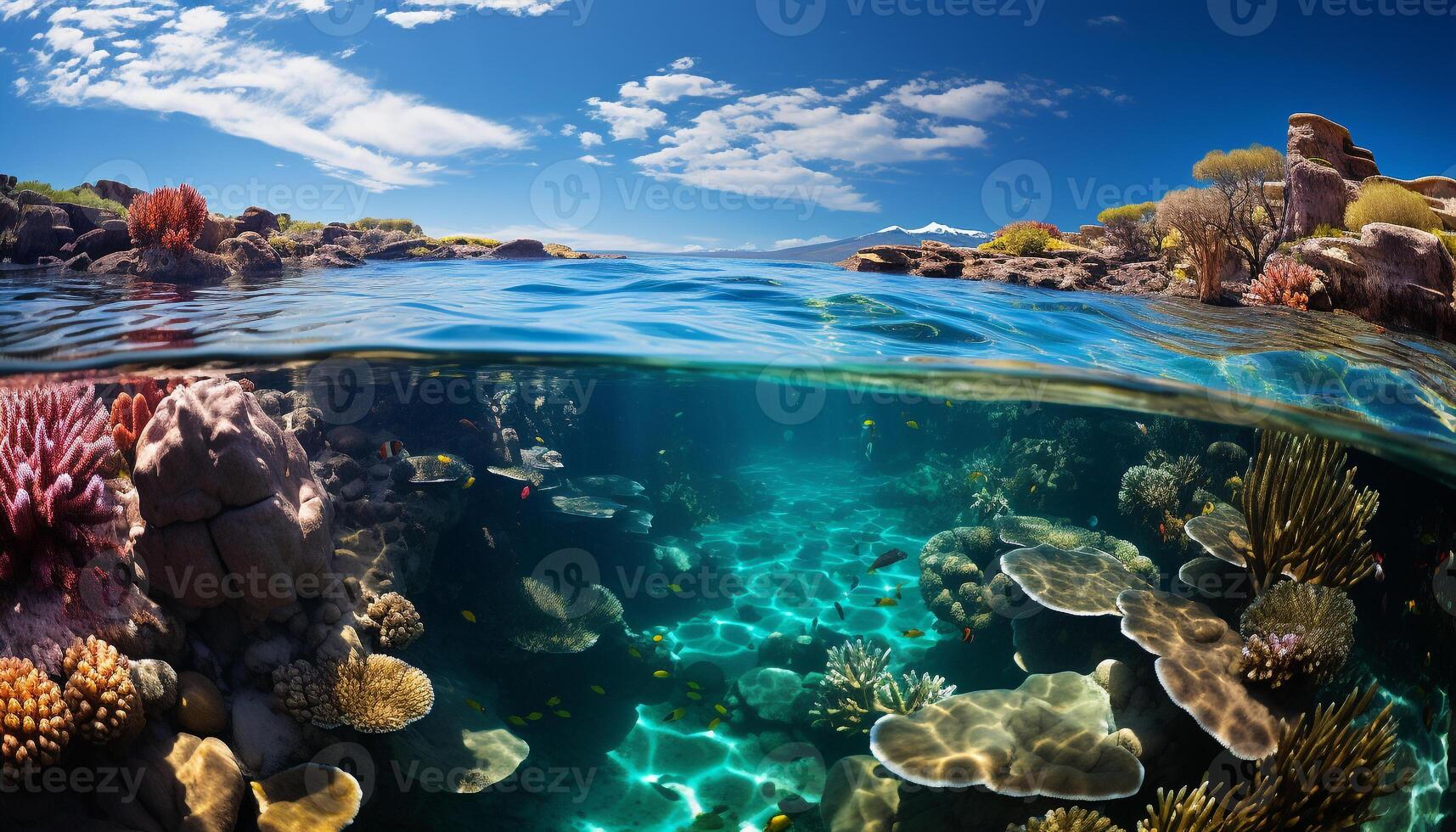 ai généré sous-marin récif, la nature poisson, l'eau animal, bleu corail, tropical climat généré par ai photo