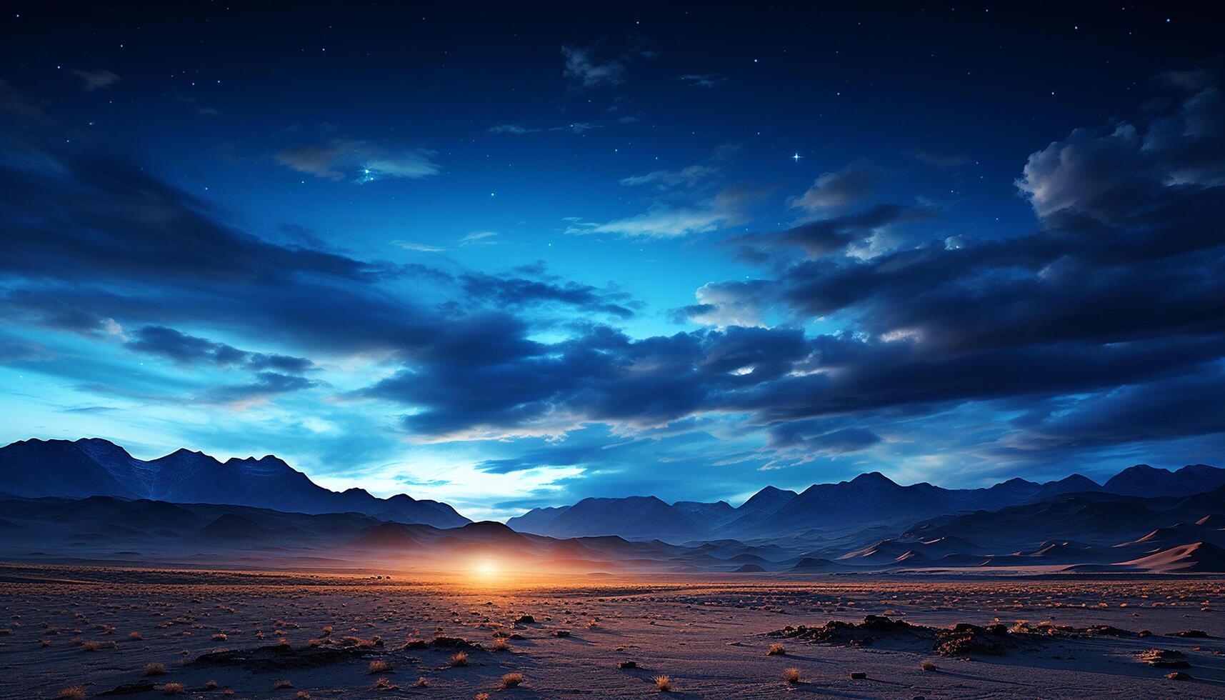 ai généré majestueux Montagne culminer, le coucher du soleil ciel, tranquille scène, éloigné beauté généré par ai photo