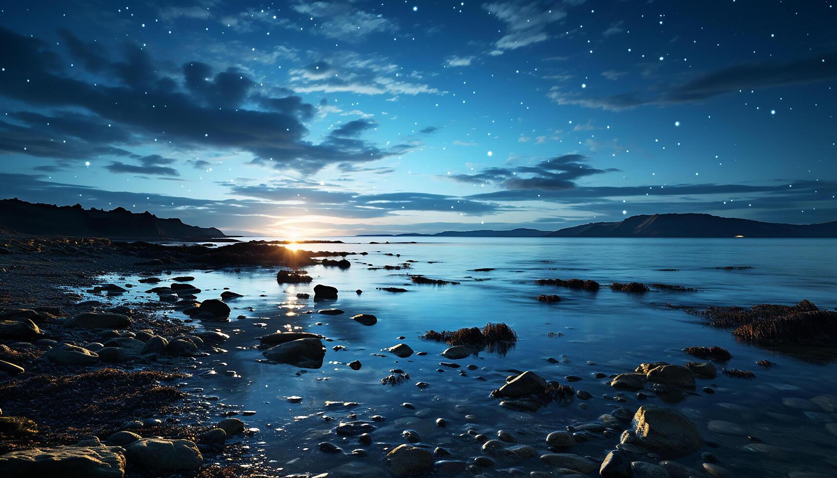 ai généré silhouette de Montagne reflète tranquille crépuscule plus de l'eau bord généré par ai photo