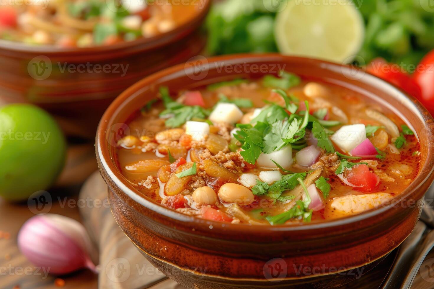 ai généré soupe avec une torsion, découvrir le audacieux et épicé délices de pozole. génératif ai photo