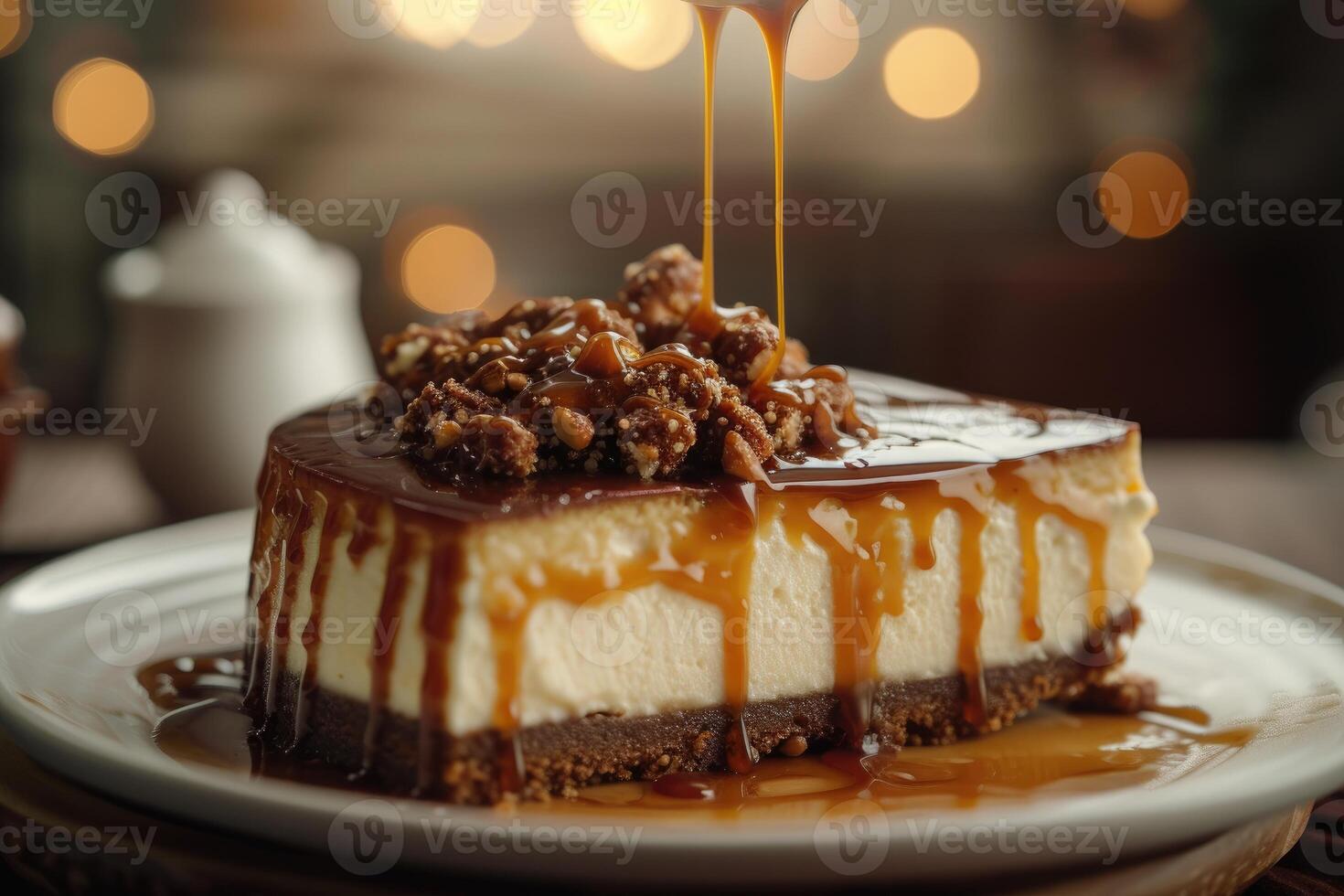 ai généré salé sucré symphonie, ravissant dans salé caramel bretzel cheesecake. génératif ai photo