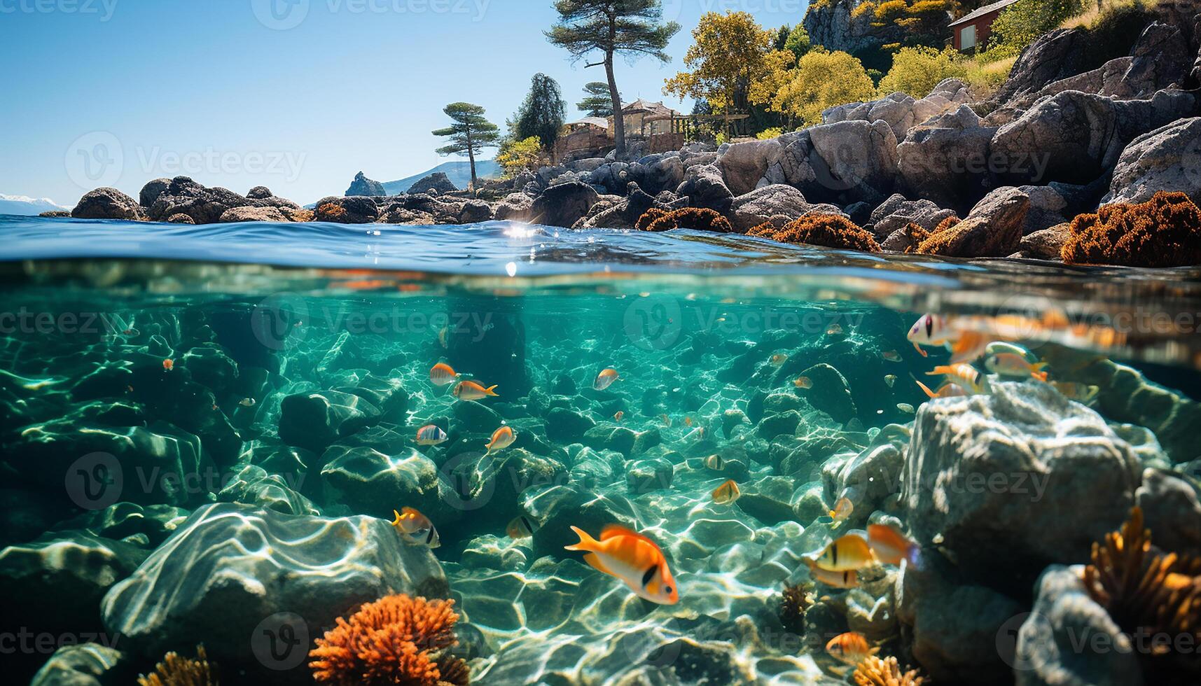 ai généré sous-marin aventure nager avec coloré poisson dans tropical récif généré par ai photo