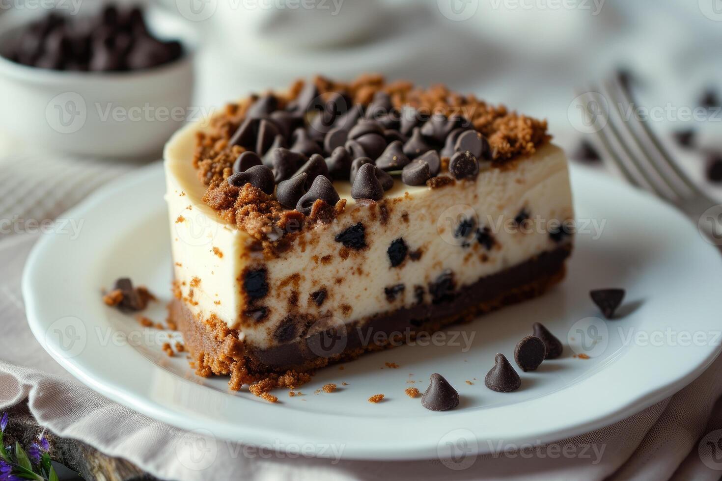 ai généré sucré symphonie, ravissant dans Chocolat puce biscuit pâte cheesecake photo