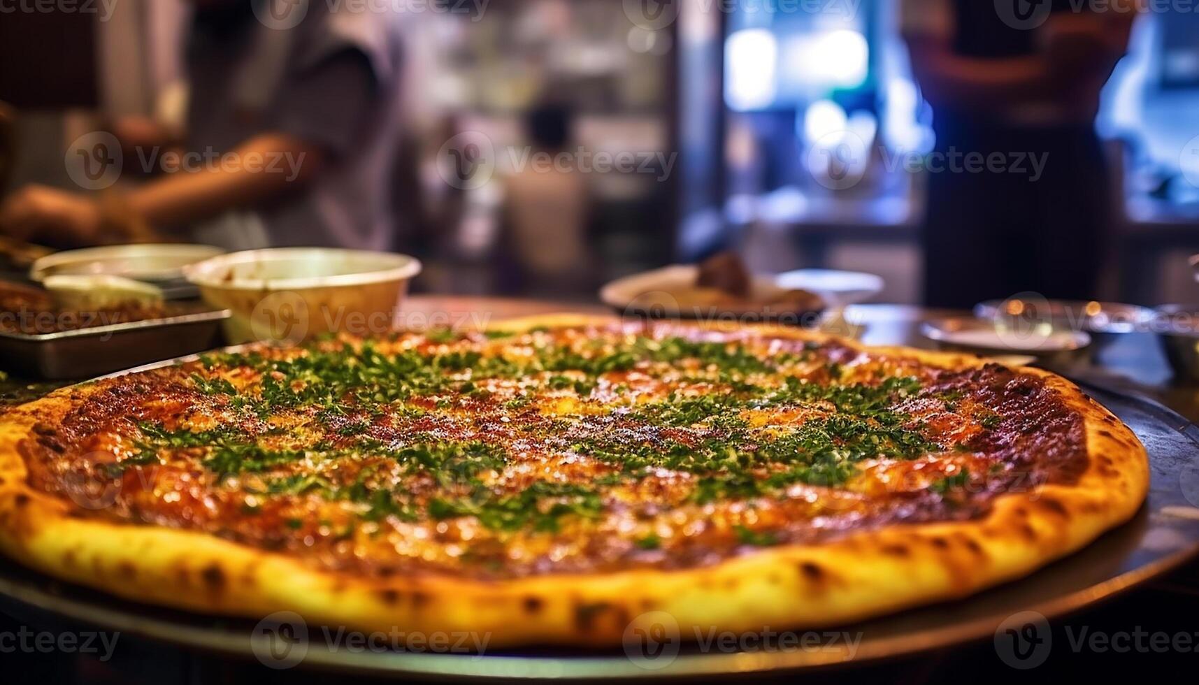 ai généré fraîchement cuit fait maison Pizza sur rustique en bois table généré par ai photo