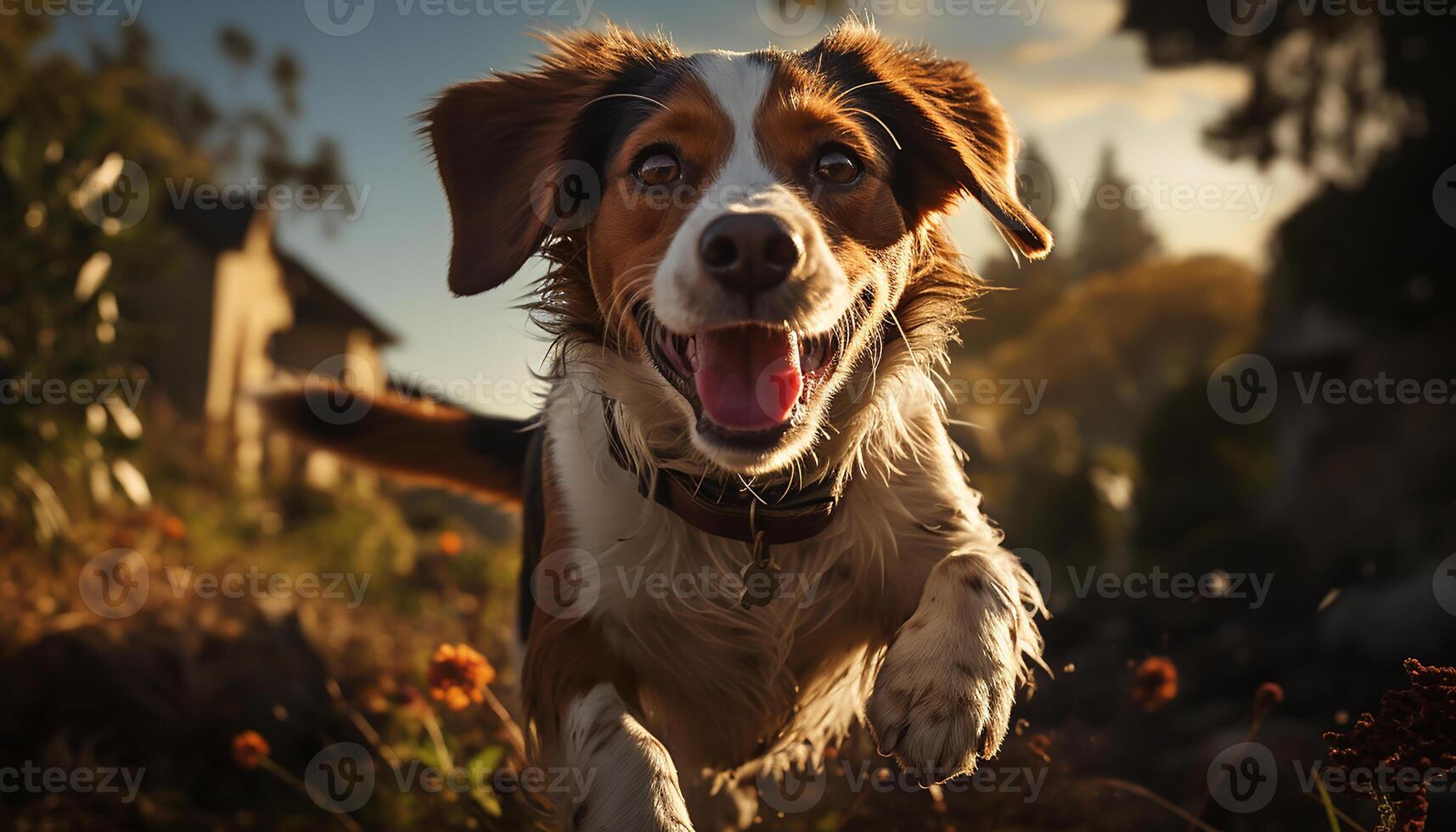 ai généré mignonne chiot en jouant dans le herbe, profiter le été lumière du soleil généré par ai photo