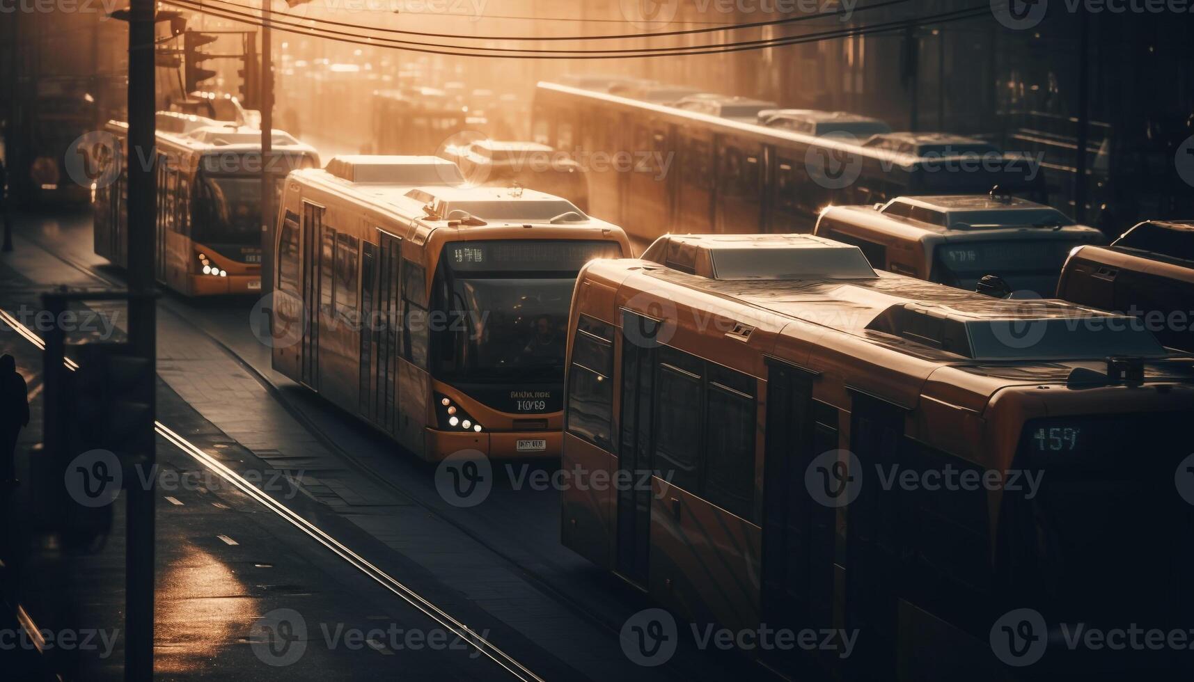 ai généré ville la vie dans mouvement voiture, bus, métro se ruer généré par ai photo