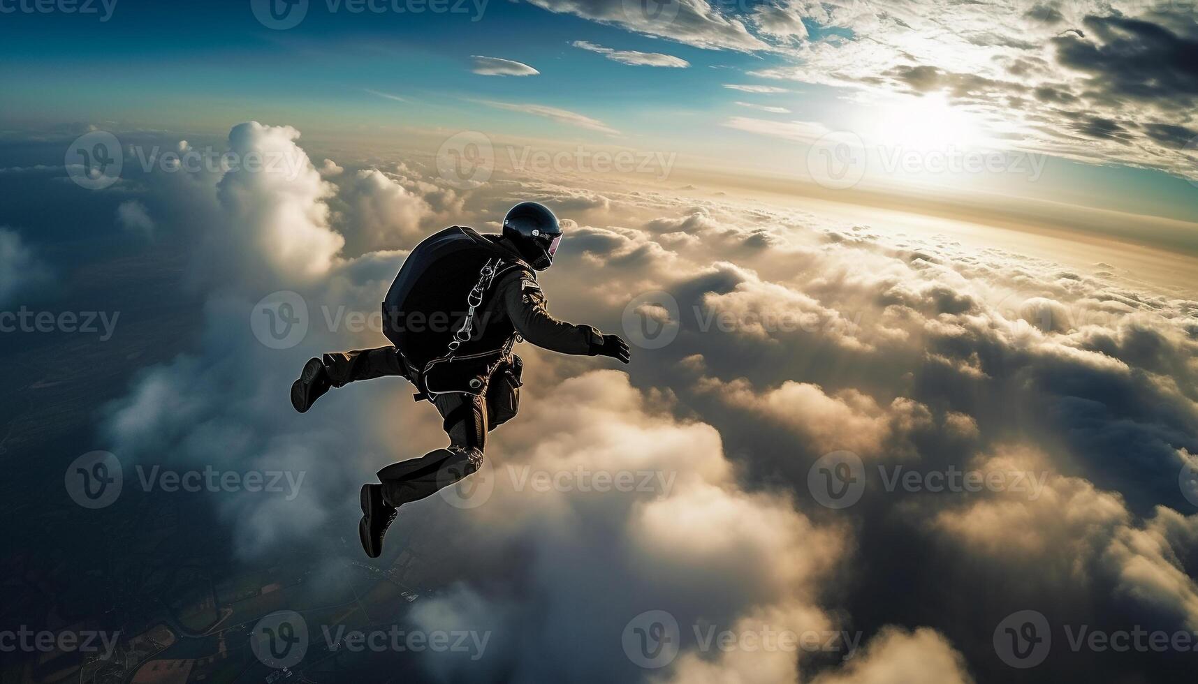 ai généré un la personne en volant haute dans le ciel, extrême euphorie généré par ai photo