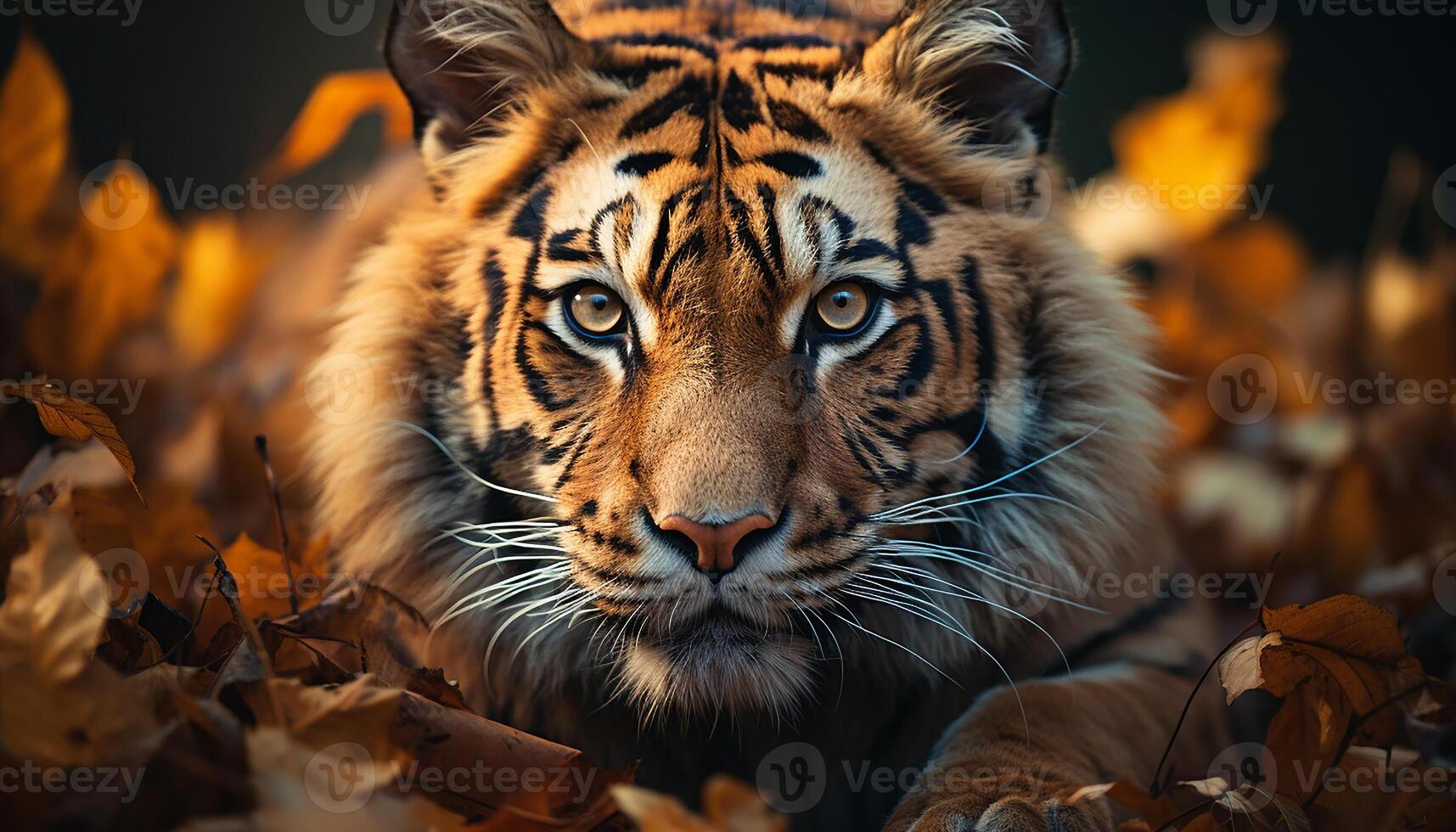 ai généré majestueux Bengale tigre en regardant, sauvage beauté dans la nature tranquillité généré par ai photo