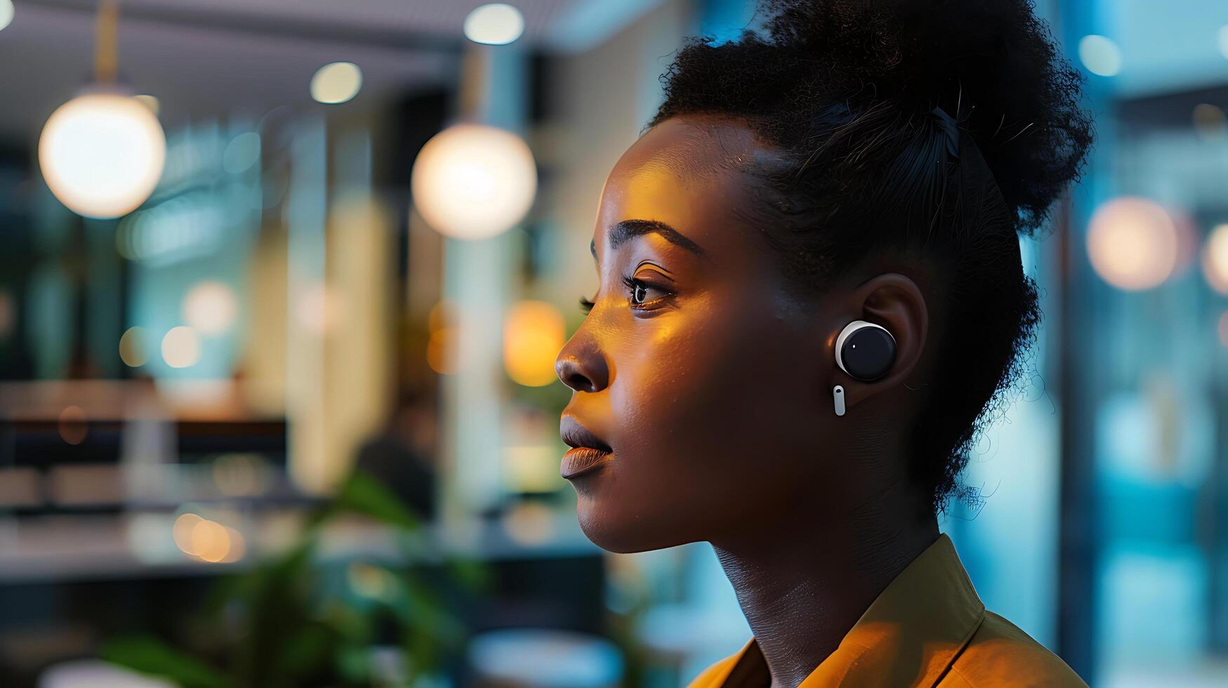 ai généré immergé dans futuriste virtuel réalité femme portant des lunettes de protection avec coloré numérique graphique photo