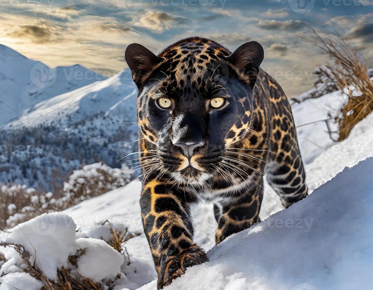 ai généré fermer de une mélanique jaguar photo