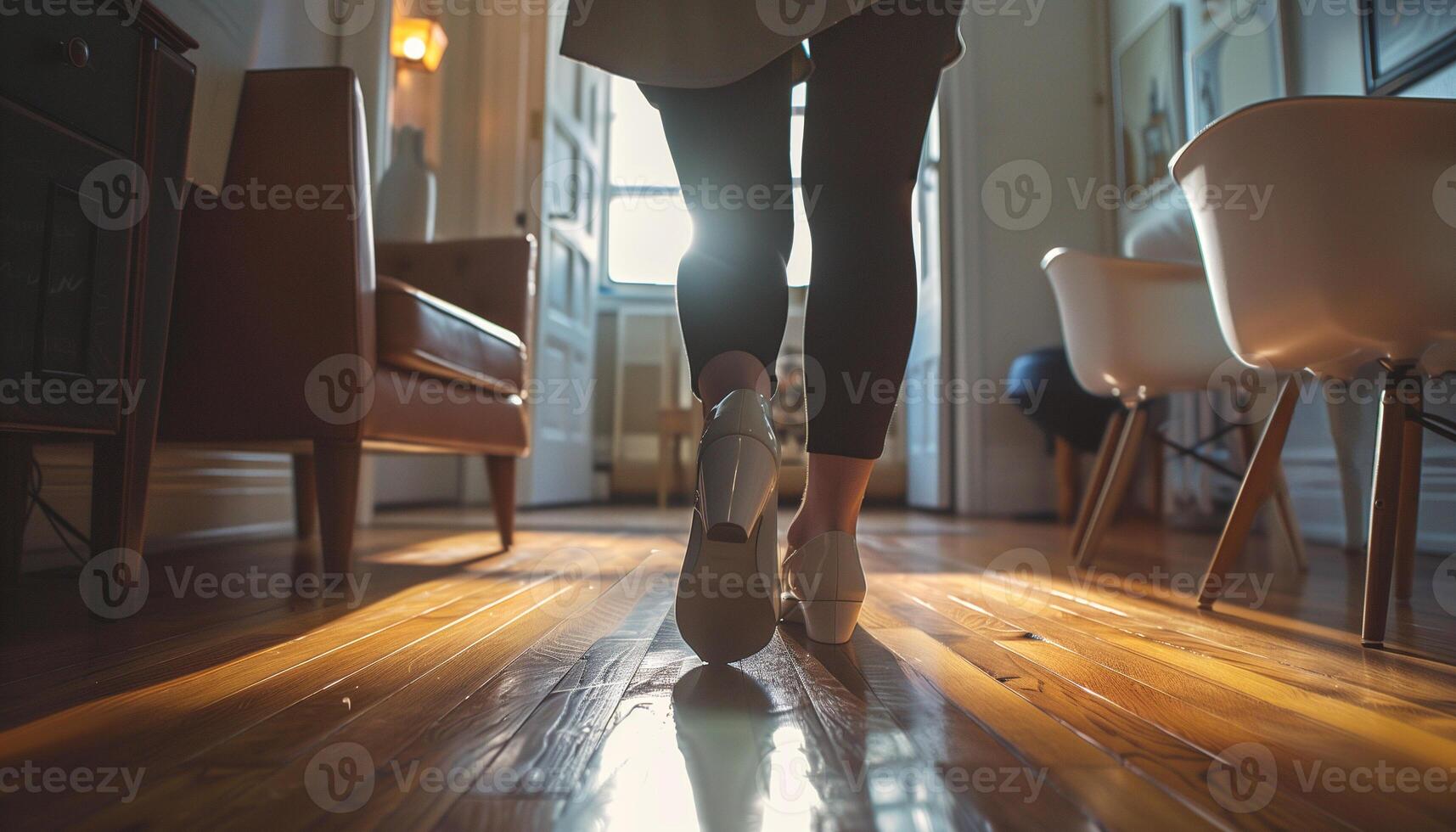 ai généré le bas moitié le corps femme en marchant photo