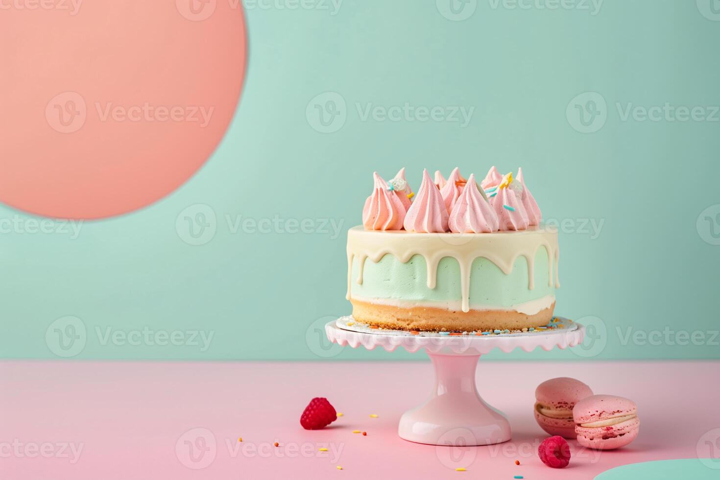 ai généré fantaisie arc en ciel crème gâteau sur pastel Contexte photo