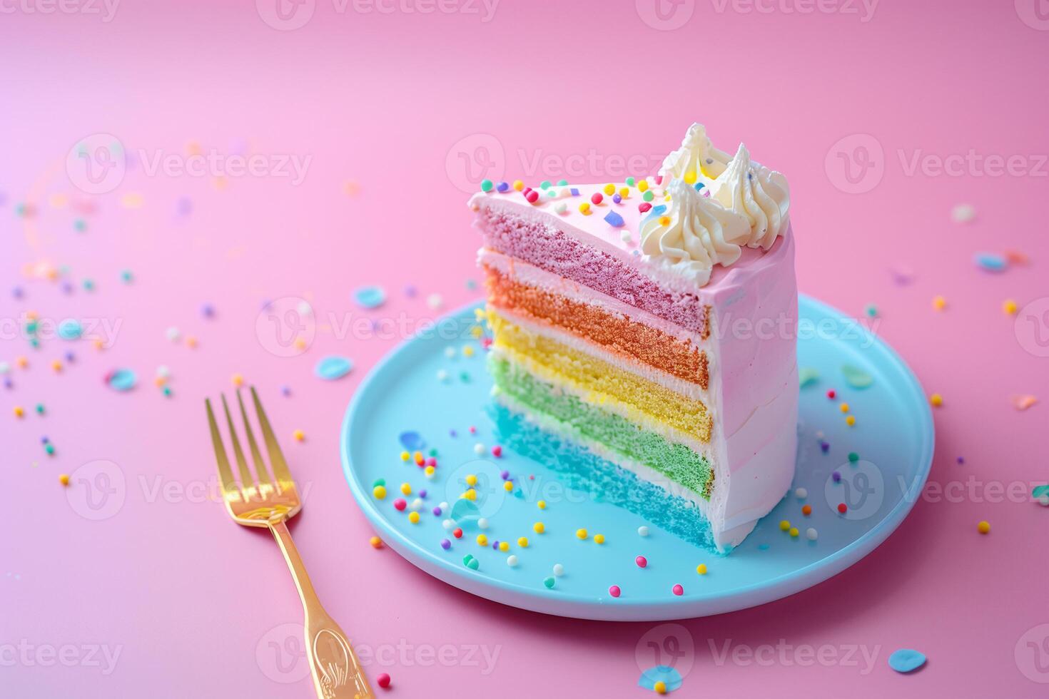 ai généré fantaisie arc en ciel crème gâteau sur pastel Contexte photo