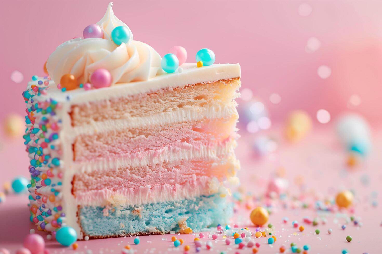 ai généré fantaisie arc en ciel crème gâteau sur pastel Contexte photo