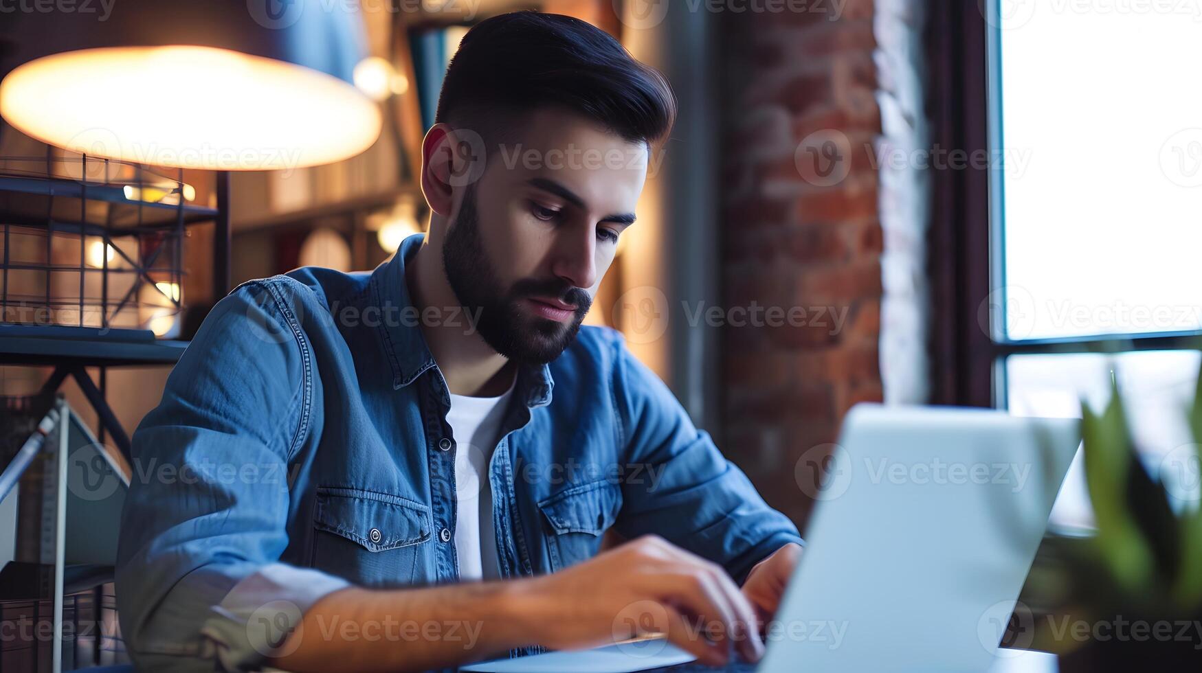 ai généré homme participant dans en ligne formation sur portable. génératif ai photo