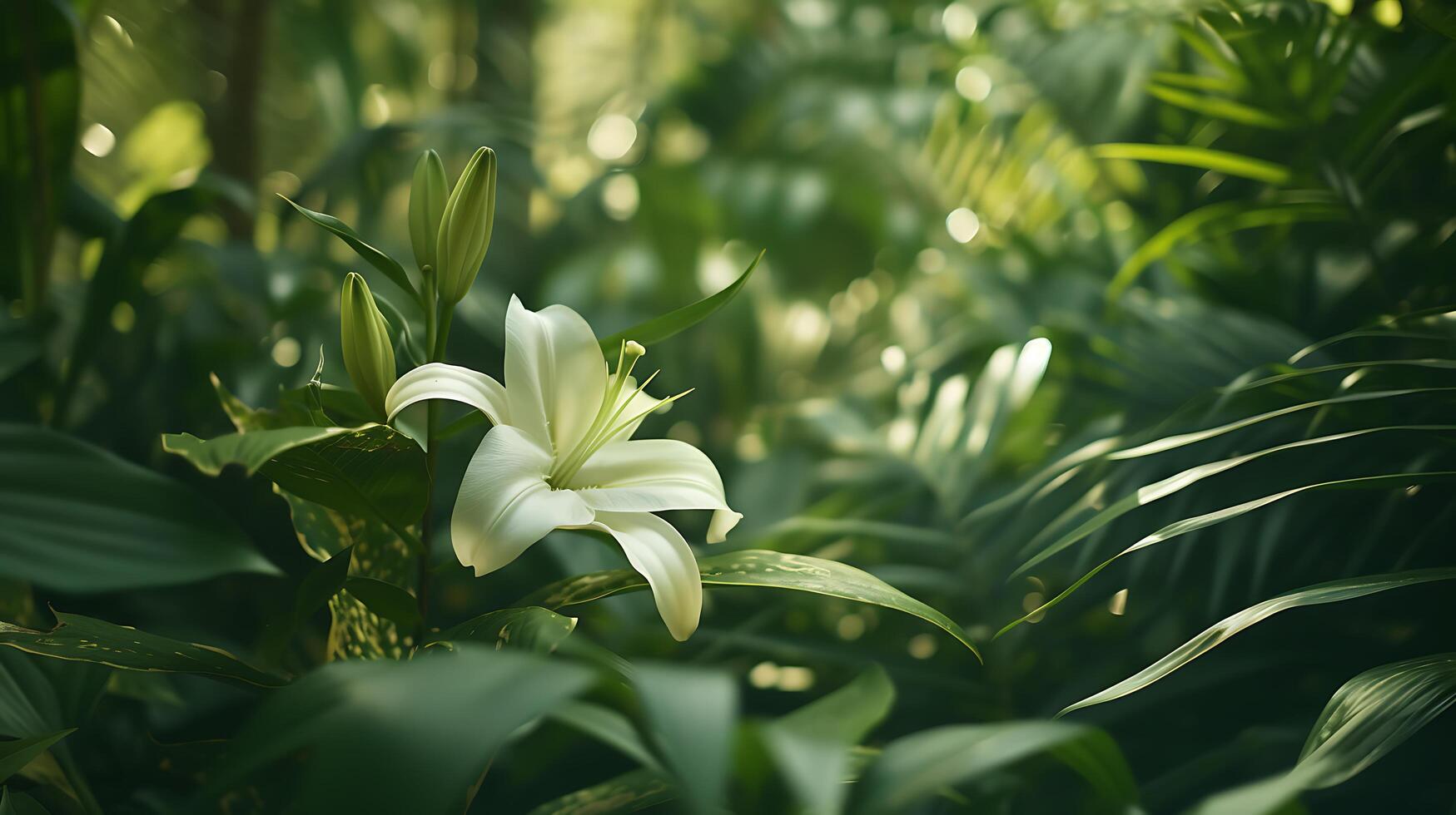 ai généré délicat lis fleurit dans luxuriant jardin baigné dans doux Naturel lumière photo