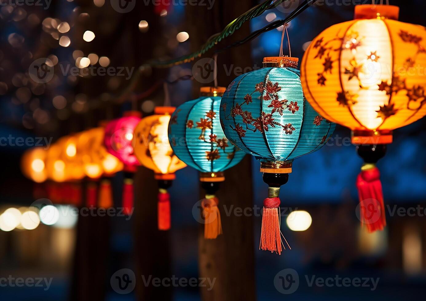 ai généré chinois lanternes éclairer le nuit, symbolisant vibrant culturel fête généré par ai photo