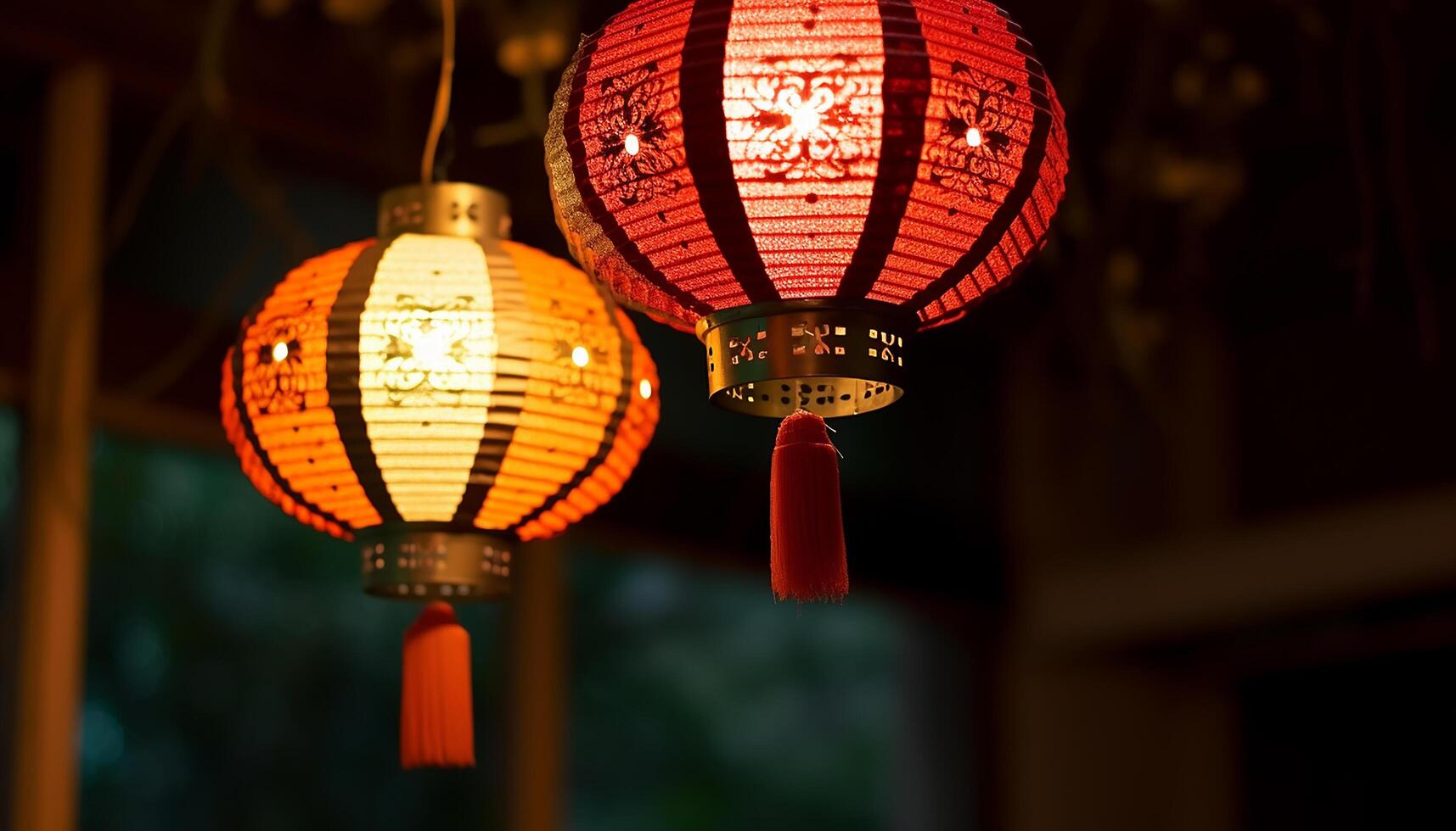 ai généré chinois lanternes éclairer le nuit, vibrant symboles de traditionnel fête généré par ai photo