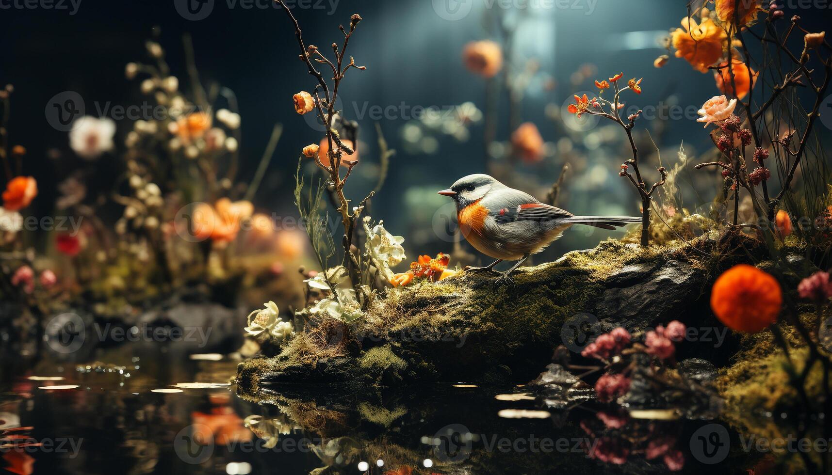 ai généré une mignonne oiseau se percher sur une branche généré par ai photo