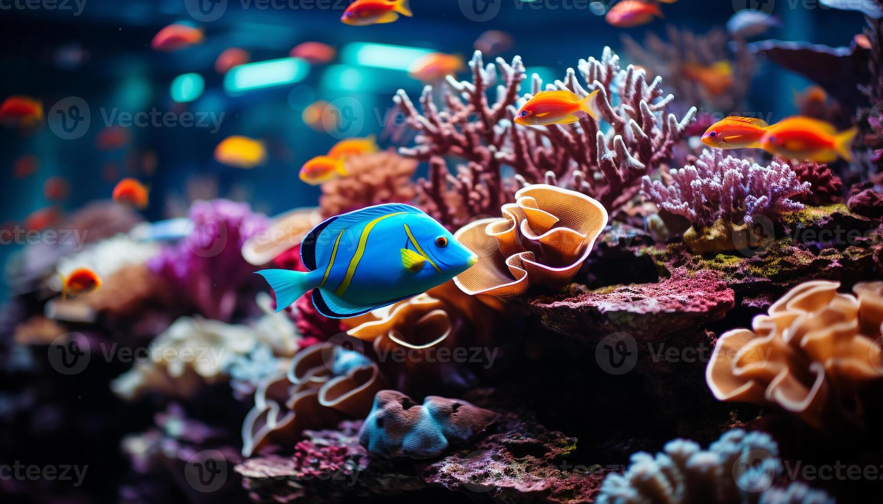 ai généré coloré pitre poisson nager dans une vibrant sous-marin récif généré par ai photo