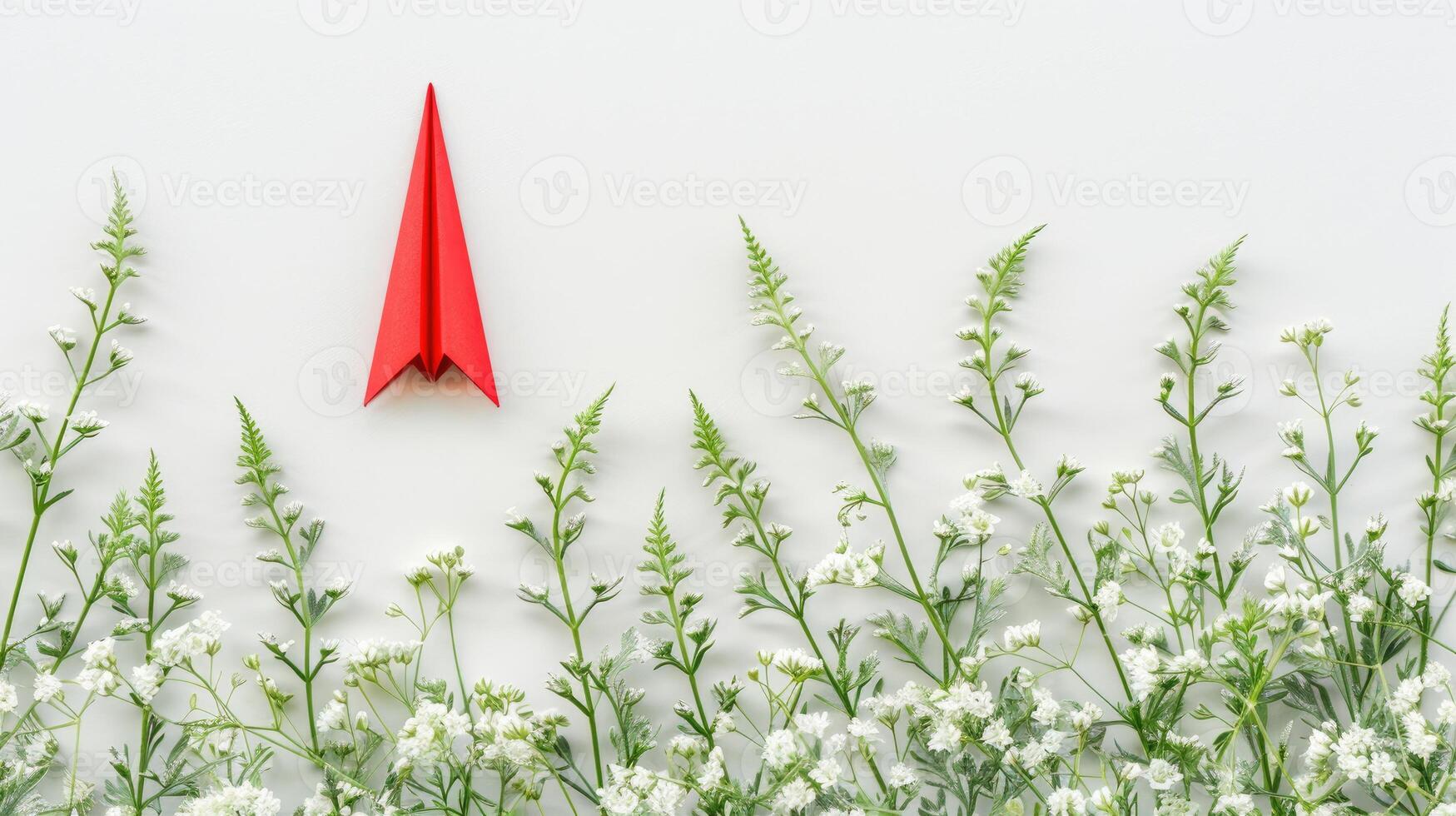 ai généré naviguer affaires stratégie avec une rouge papier avion sur une nettoyer blanc toile de fond. ai généré. photo